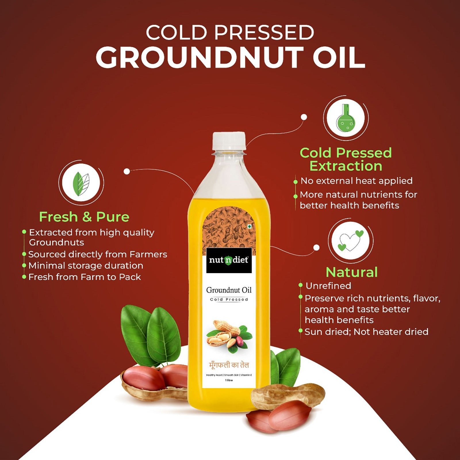 nutndiet Cold Pressed Groundnut Oil 5 Litre CAN - nutndiet