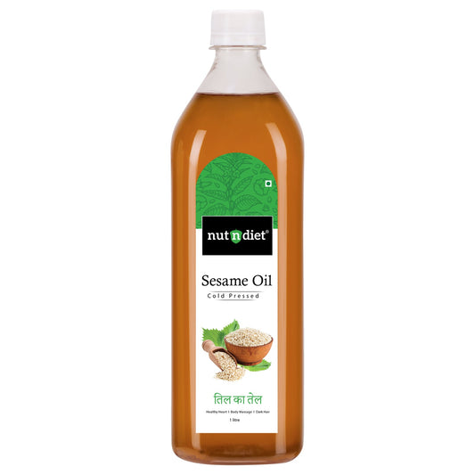 nutndiet Cold Pressed Sesame Oi (100% Cold Pressed (Kacchi Ghani) using Cold press Kolhu/Chekku) (Til ka Tel | तिल का तेल |Ellenne | ಎಳ್ಳೆಣ್ಣೆ) | PET Bottle (1L) - nutndiet