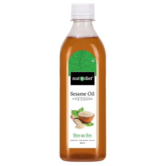 nutndiet Cold Pressed Sesame Oi (100% Cold Pressed (Kacchi Ghani) usingCold press Kolhu/Chekku) (Til ka Tel | तिल का तेल |Ellenne | ಎಳ್ಳೆಣ್ಣೆ) | Can (500ml) - nutndiet