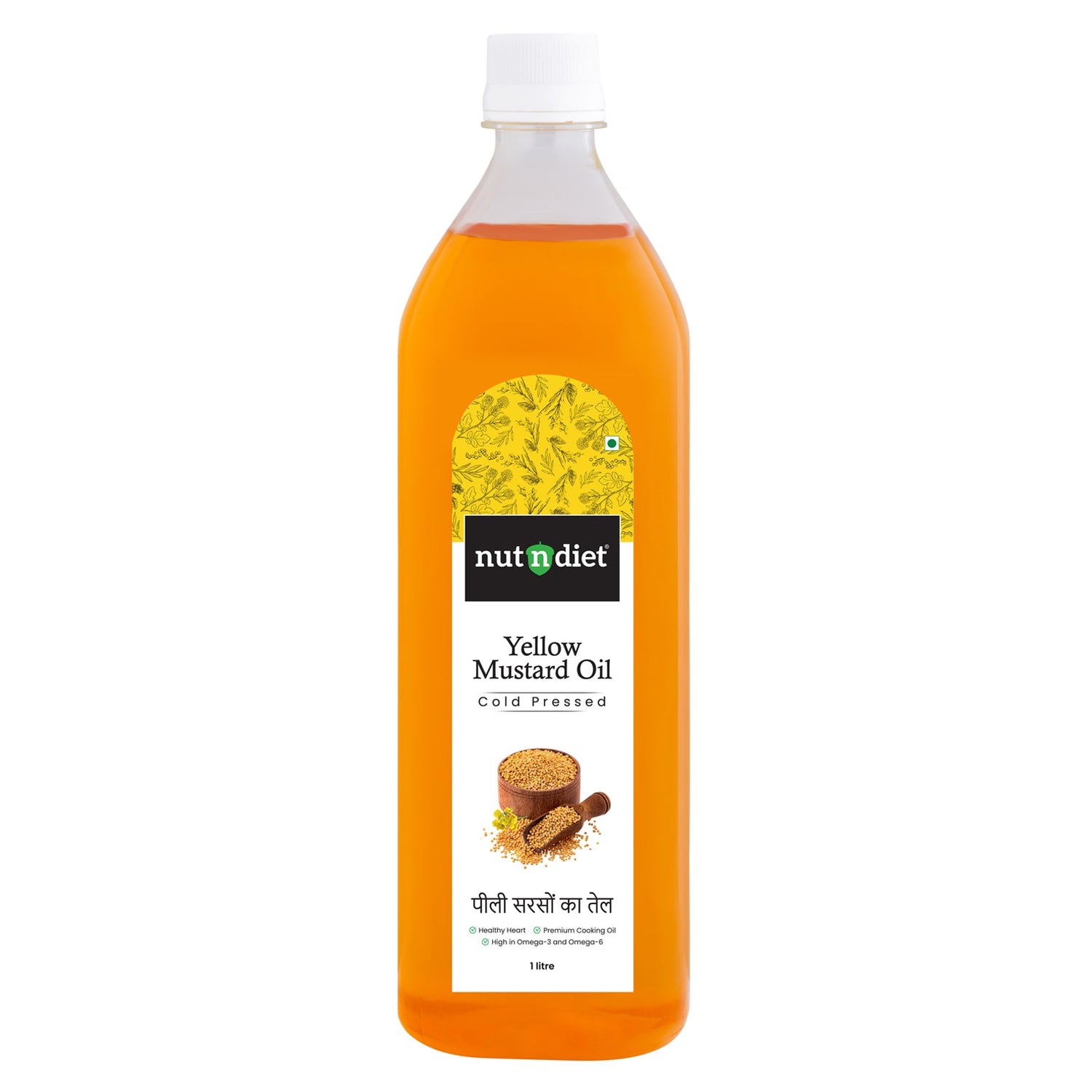 nutndiet Cold Pressed Yellow Mustard Oil 1 Litre PET Bottle - nutndiet