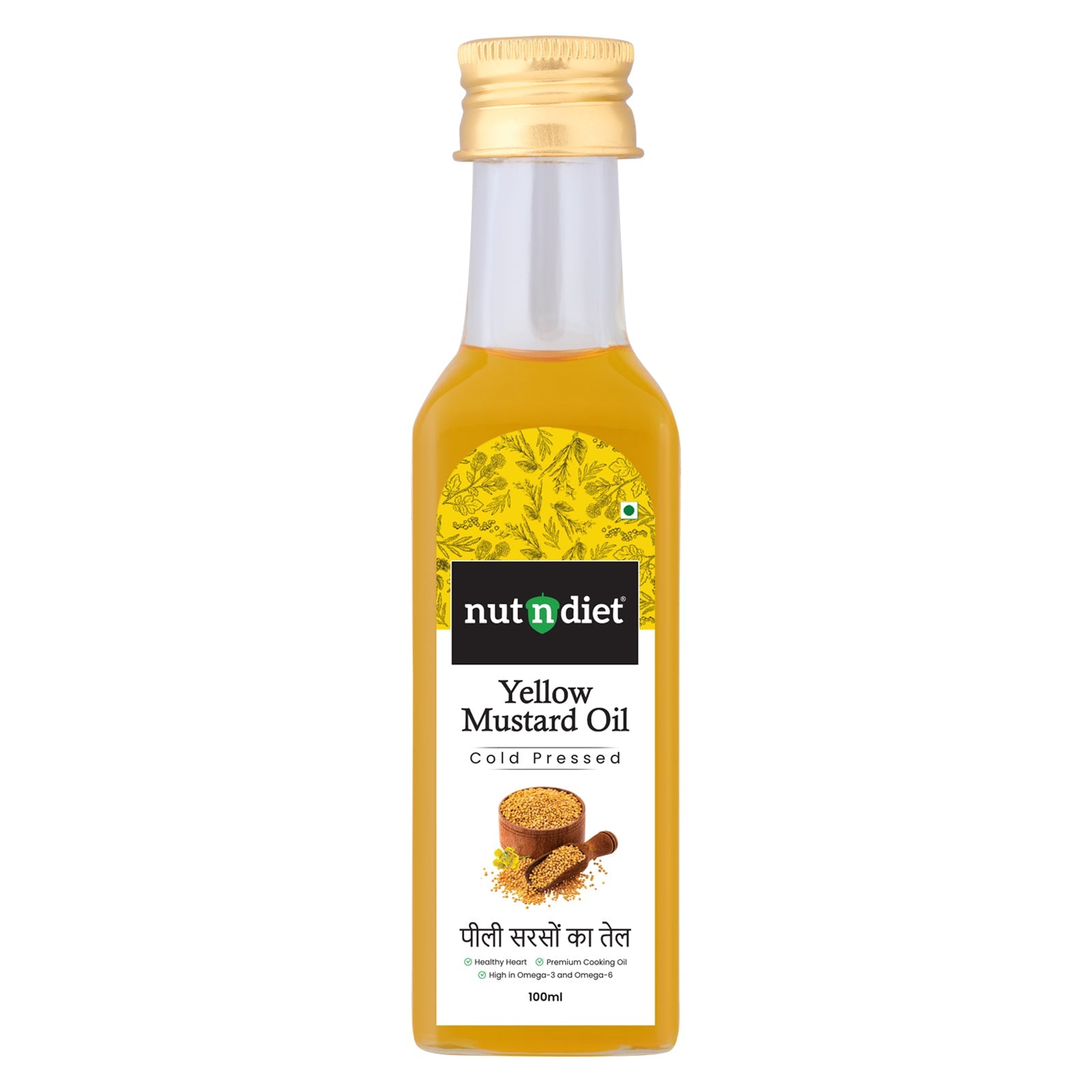 nutndiet Cold Pressed Yellow Mustard Oil 100ml Glass Bottle - nutndiet