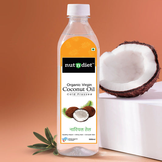 nutndiet Extra Virgin Coconut Oil Cold Pressed, Pure Organic Coconut Oil For Baby Massage, Hair Care, Skin Care And Cooking, PET Bottle 500ml - nutndiet