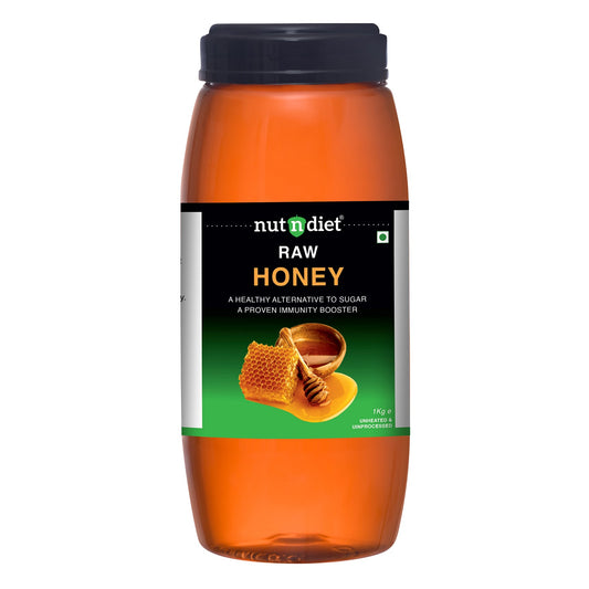 nutndiet Raw Honey | Unprocessed Unheated | Pure and Natural | Plastic Bottle 1kg - nutndiet