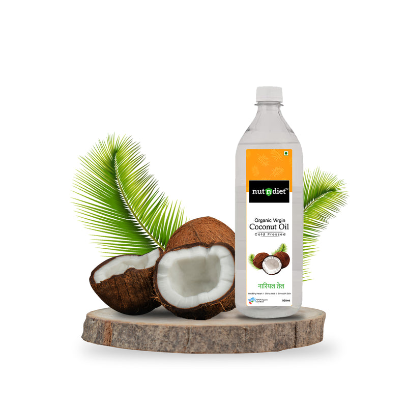 nutndiet Extra Virgin Coconut Oil Cold Pressed, Pure Organic Coconut Oil For Baby Massage, Hair Care, Skin Care And Cooking, PET Bottle 950ml