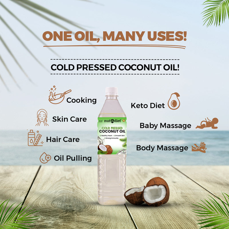 nutndiet Cold Pressed Coconut Oil For Baby Massage, Hair Care, Skin Care And Cooking,  PET Bottle 3 Litre (1L X 3)