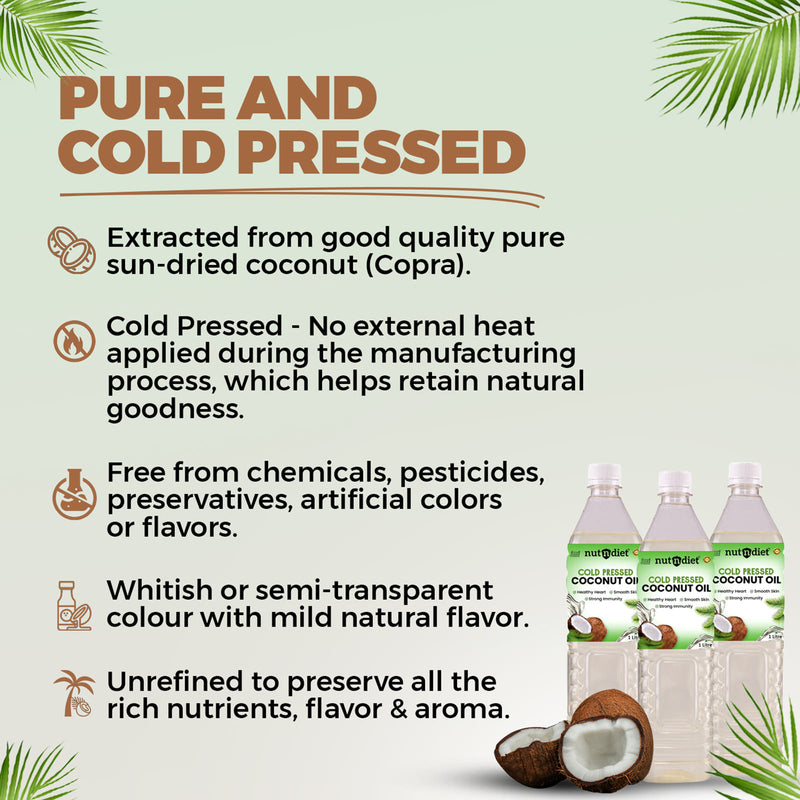 nutndiet Cold Pressed Coconut Oil For Baby Massage, Hair Care, Skin Care And Cooking,  PET Bottle 1 Litre