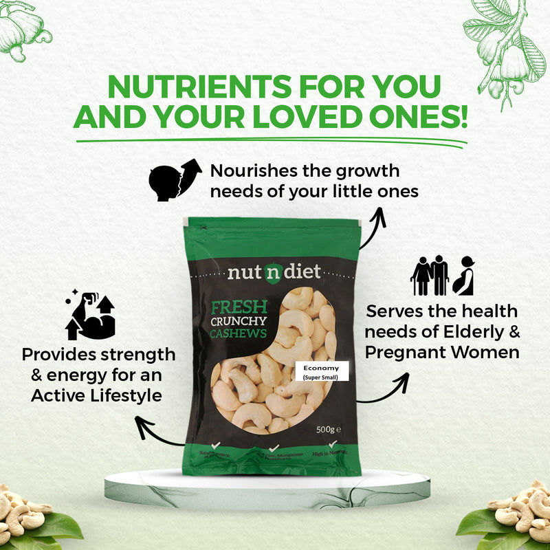 nutndiet Fresh Crunchy Economy Super Small Cashews 500g, W450 Grade small size cashew nuts  (kaju 500gm W450)