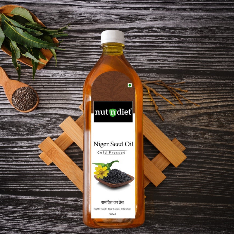 nutndiet Cold Pressed Niger Seed Oil, Heart Healthy Edible Ramtil ka Tel for Cooking, Body Massage and Hair Care,  PET Bottle 950ml