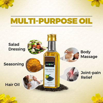 nutndiet Cold Pressed Niger Seed Oil, Heart Healthy Edible Ramtil ka Tel for Cooking, Body Massage and Hair Care,  PET Bottle 950ml