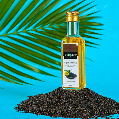 nutndiet Cold Pressed Niger Seed Oil, Heart Healthy Edible Ramtil ka Tel for Cooking, Body Massage and Hair Care,  Glass Bottle 100ml