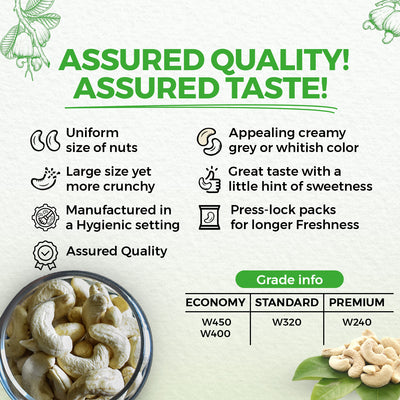 nutndiet Fresh Crunchy Premium Cashews 1kg (500g x 2 Packs), W240 Grade big size quality cashew nuts  (kaju 1kg W240)