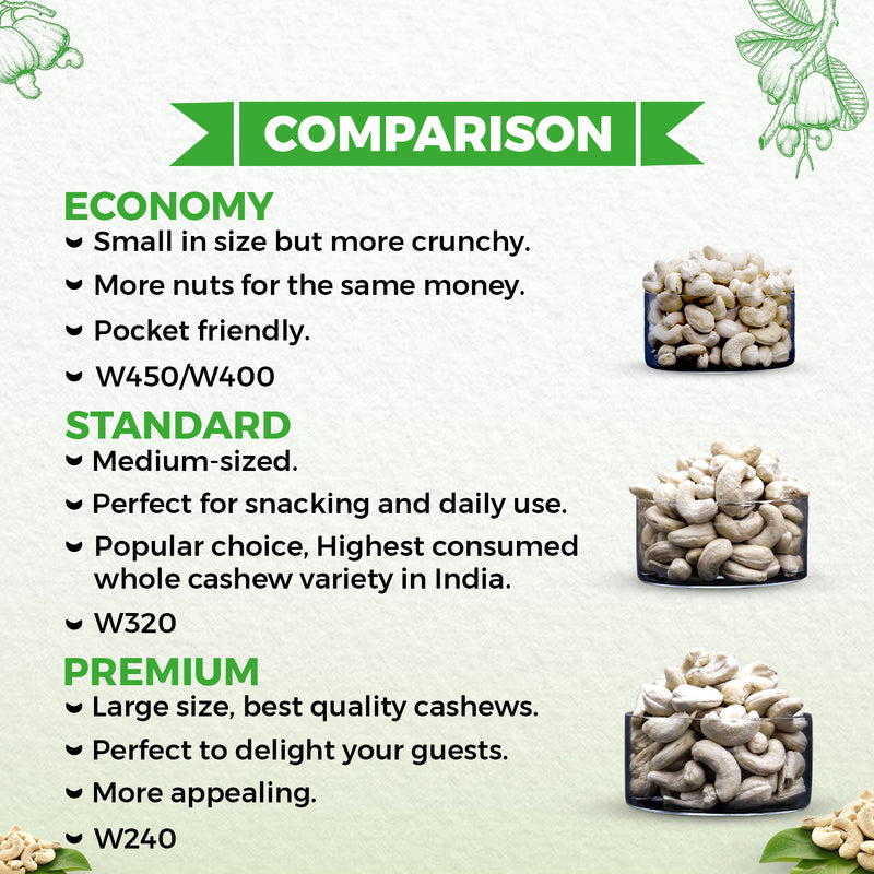 nutndiet Fresh Crunchy Premium Cashews 1kg (500g x 2 Packs), W240 Grade big size quality cashew nuts  (kaju 1kg W240)