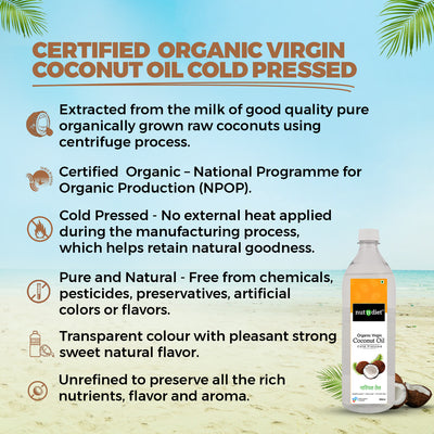 nutndiet Extra Virgin Coconut Oil Cold Pressed, Pure Organic Coconut Oil For Baby Massage, Hair Care, Skin Care And Cooking, Glass Bottle 100ml