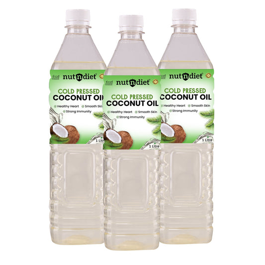 nutndiet Cold Pressed Coconut Oil For Baby Massage, Hair Care, Skin Care And Cooking, PET Bottle 3 Litre (1L X 3) - nutndiet
