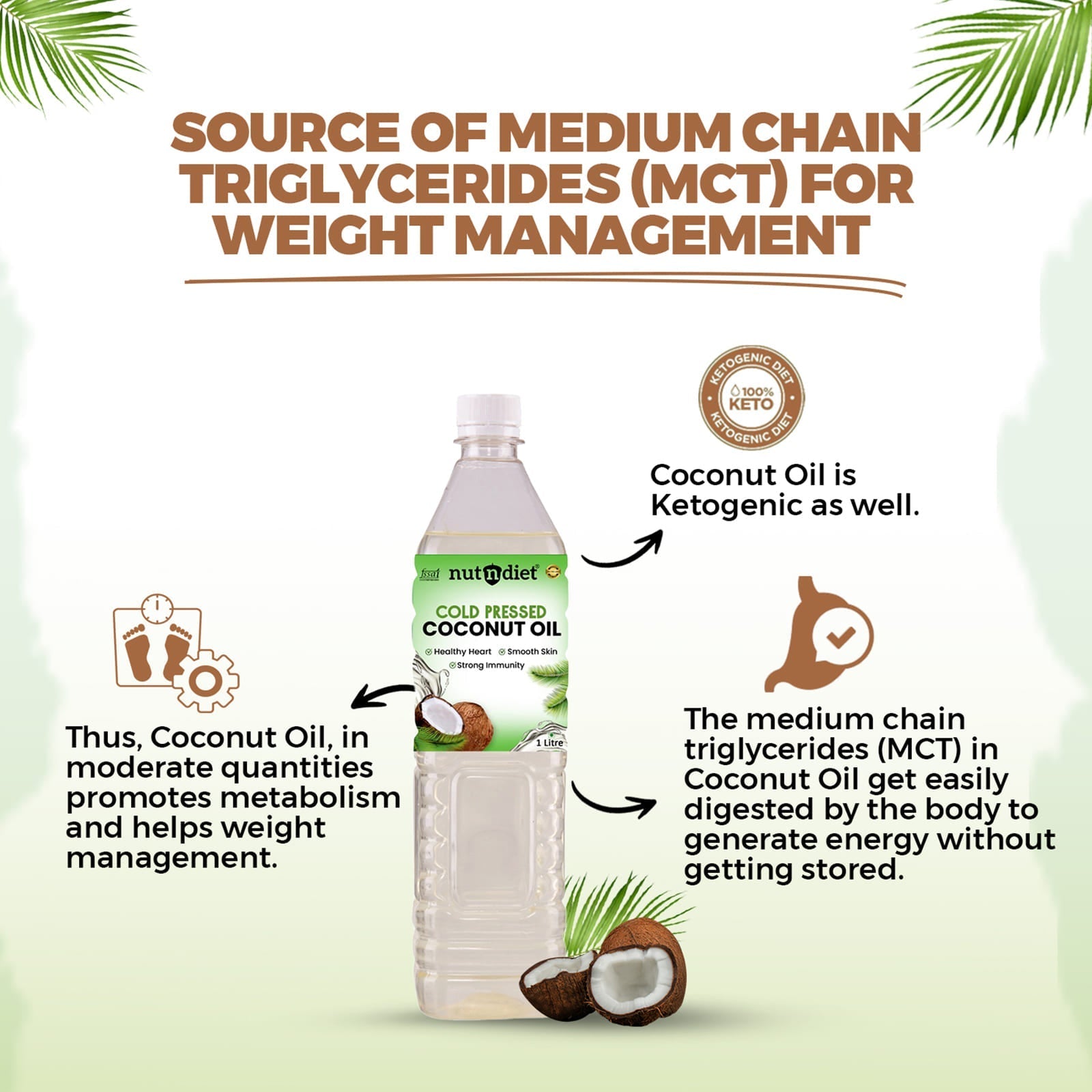 nutndiet Cold Pressed Coconut Oil For Baby Massage, Hair Care, Skin Care And Cooking, Pouch 1 Litre - nutndiet