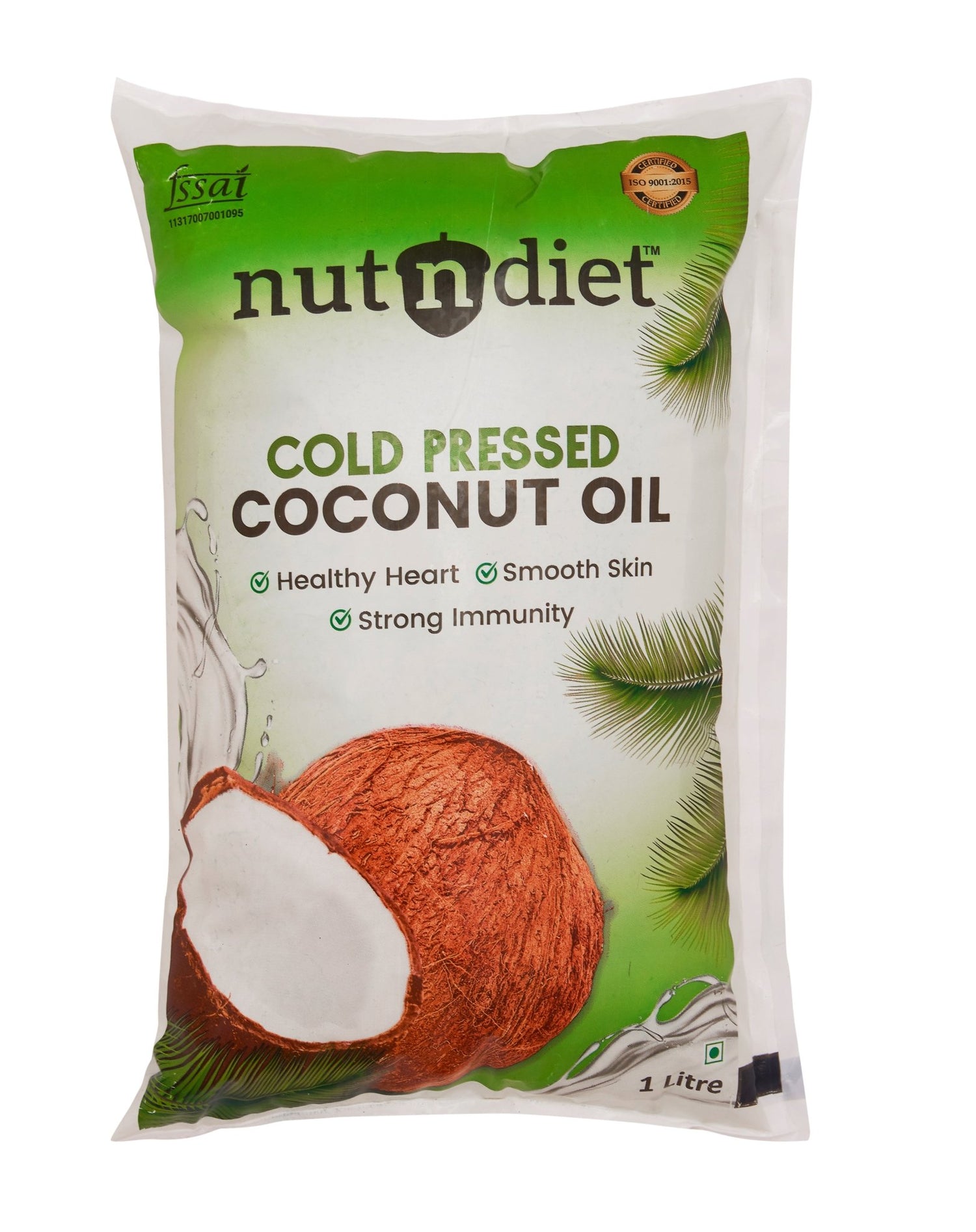 nutndiet Cold Pressed Coconut Oil For Baby Massage, Hair Care, Skin Care And Cooking, Pouch 1 Litre - nutndiet