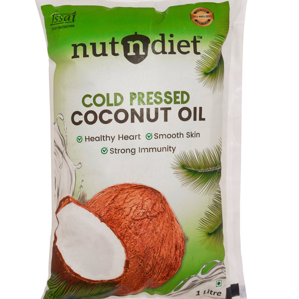 nutndiet Cold Pressed Coconut Oil For Baby Massage, Hair Care, Skin Care And Cooking,  Pouch 1 Litre