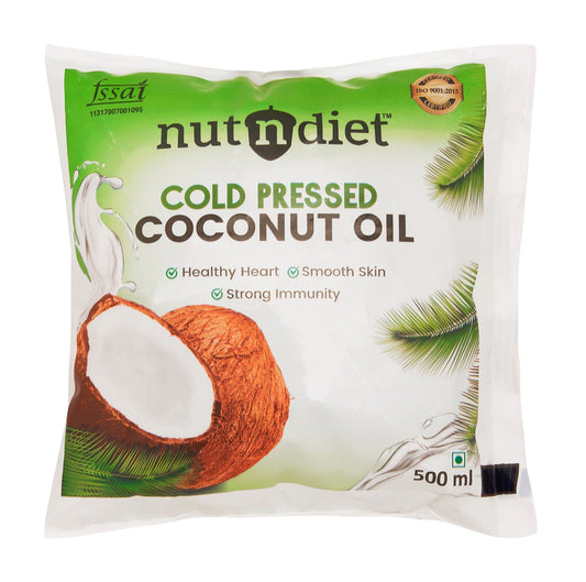 nutndiet Cold Pressed Coconut Oil For Baby Massage, Hair Care, Skin Care And Cooking, Pouch 500ml - nutndiet