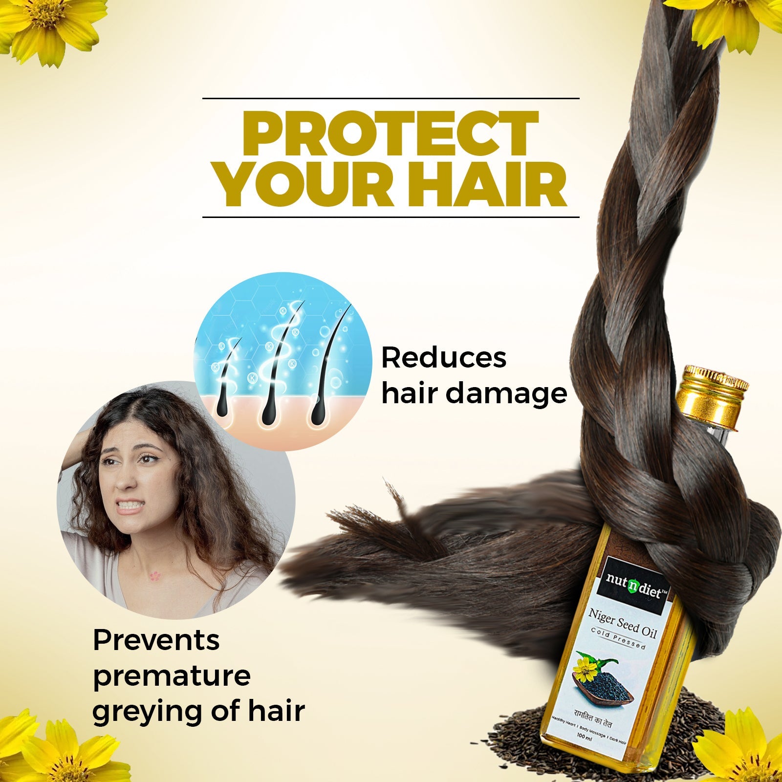 nutndiet Cold Pressed Niger Seed Oil, Heart Healthy Edible Ramtil ka Tel for Cooking, Body Massage and Hair Care, PET Bottle 950ml - nutndiet
