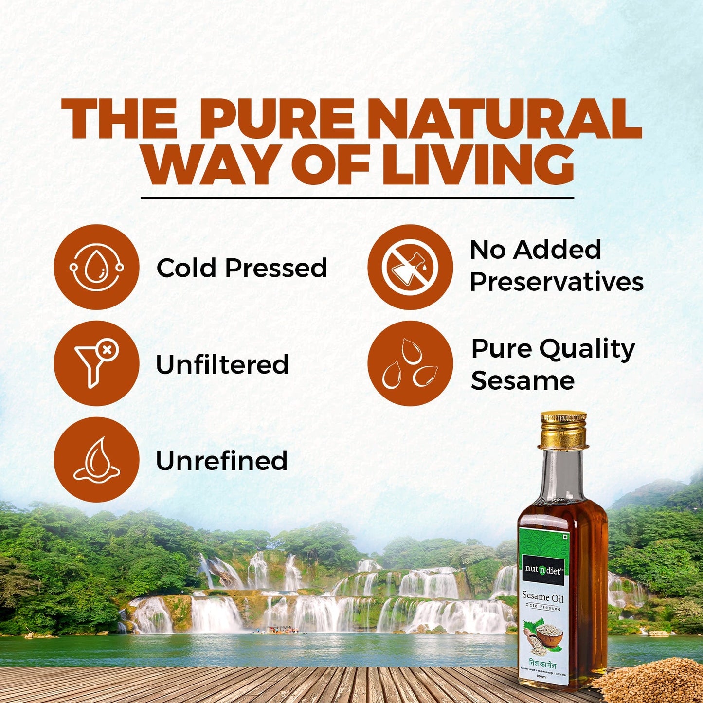 nutndiet Cold Pressed Sesame Oil, Heart Healthy Edible Til ka Tel for Cooking, Body Massage and Hair Care, CAN 5 Litre - nutndiet