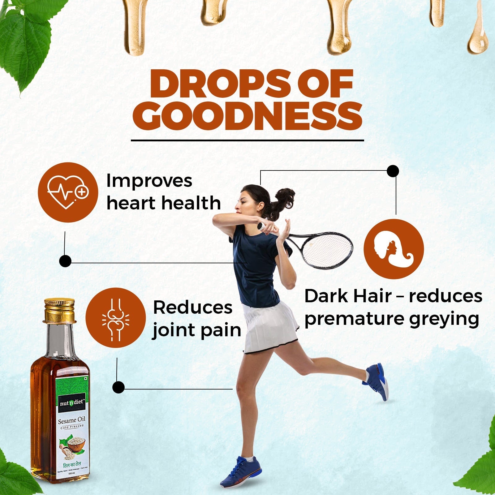 nutndiet Cold Pressed Sesame Oil, Heart Healthy Edible Til ka Tel for Cooking, Body Massage and Hair Care, CAN 5 Litre - nutndiet