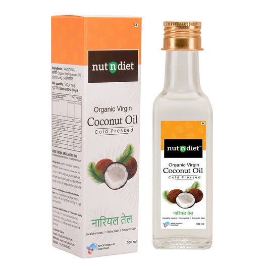 nutndiet Extra Virgin Coconut Oil Cold Pressed, Pure Organic Coconut Oil For Baby Massage, Hair Care, Skin Care And Cooking, Glass Bottle 100ml - nutndiet