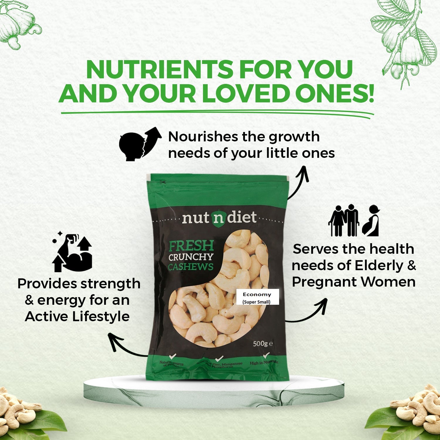 nutndiet Fresh Crunchy Economy Super Small Cashews 1kg (500g x 2 Packs), W450 Grade small size cashew nuts (kaju 1kg W450) - nutndiet