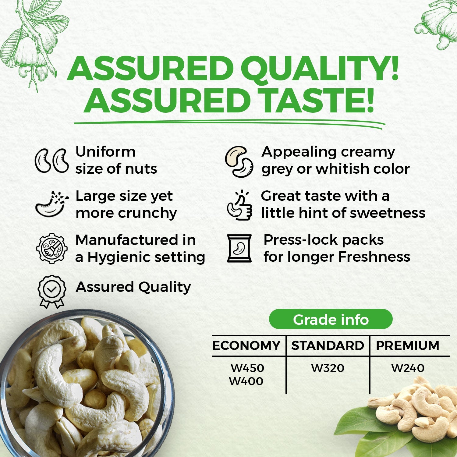 nutndiet Fresh Crunchy Premium Cashews 200g, W240 Grade Big Size Quality Cashew Nuts (kaju 200gm W240) - nutndiet