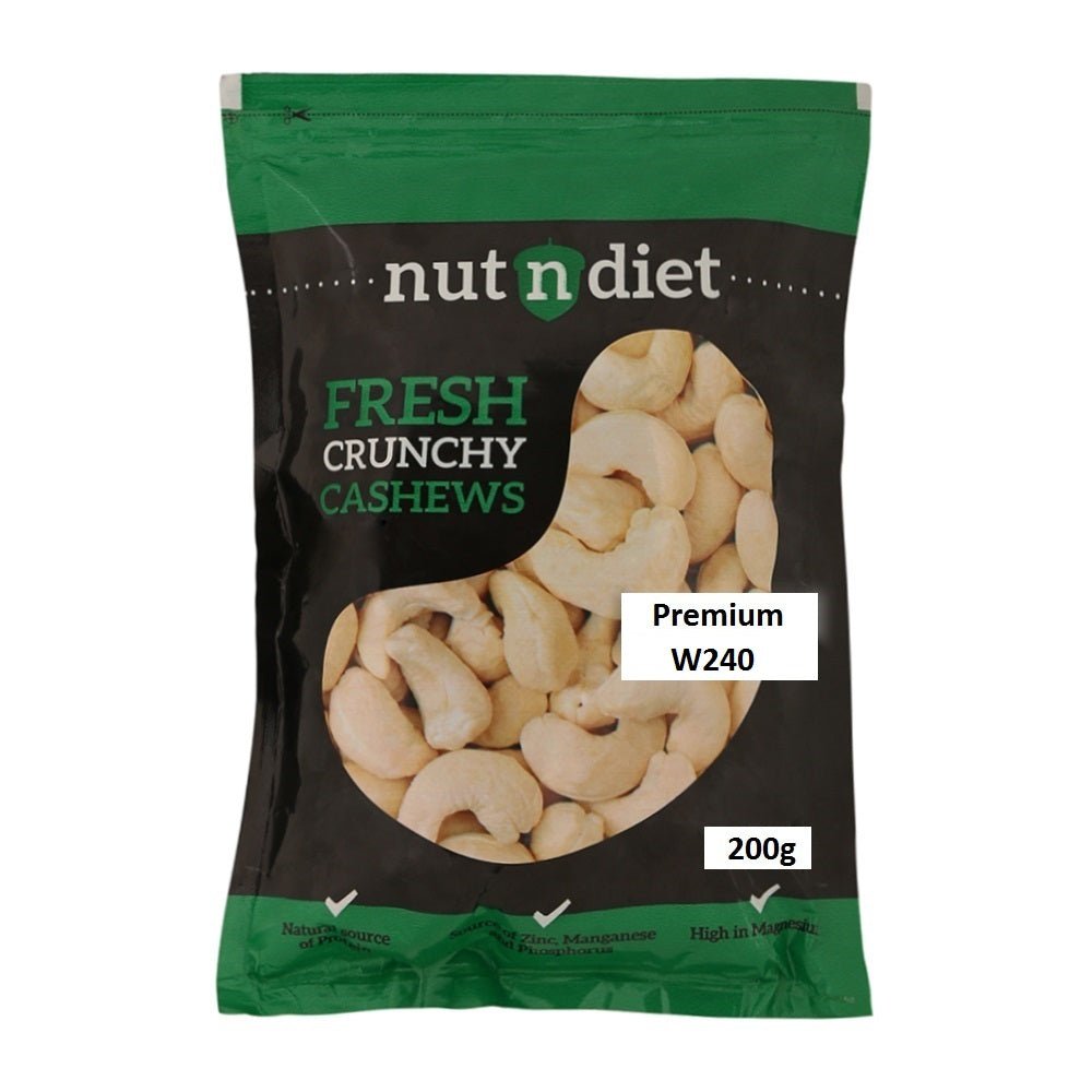 nutndiet Fresh Crunchy Premium Cashews 200g, W240 Grade Big Size Quality Cashew Nuts (kaju 200gm W240) - nutndiet