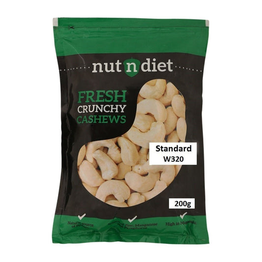 nutndiet Fresh Crunchy Standard Cashews 200g, W320 Grade Medium Size Quality Cashew Nuts (kaju 200gm W320) - nutndiet