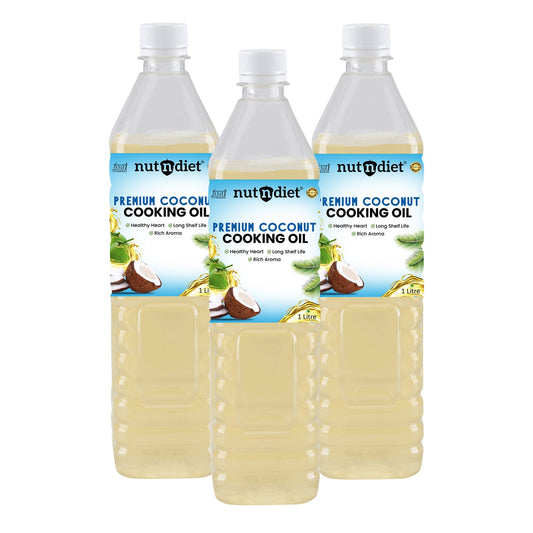 nutndiet Premium Edible Coconut Oil For Cooking, PET Bottle 3 Litre (1L X 3) - nutndiet