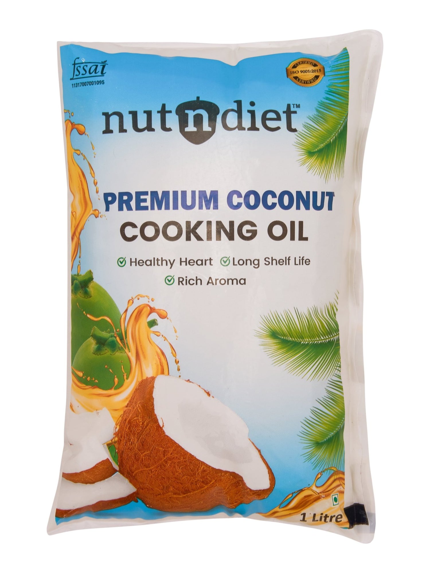 nutndiet Premium Edible Coconut Oil For Cooking, Pouch 1 Litre - nutndiet