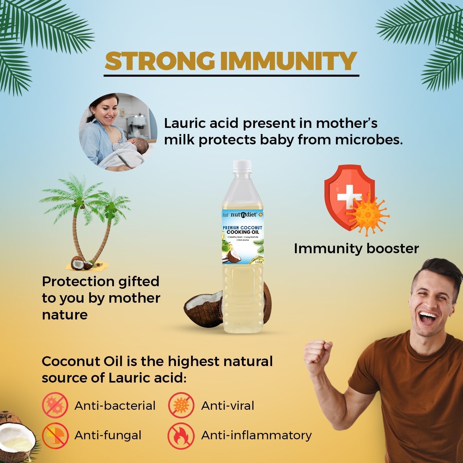 nutndiet Premium Edible Coconut Oil For Cooking, Pouch 1 Litre - nutndiet