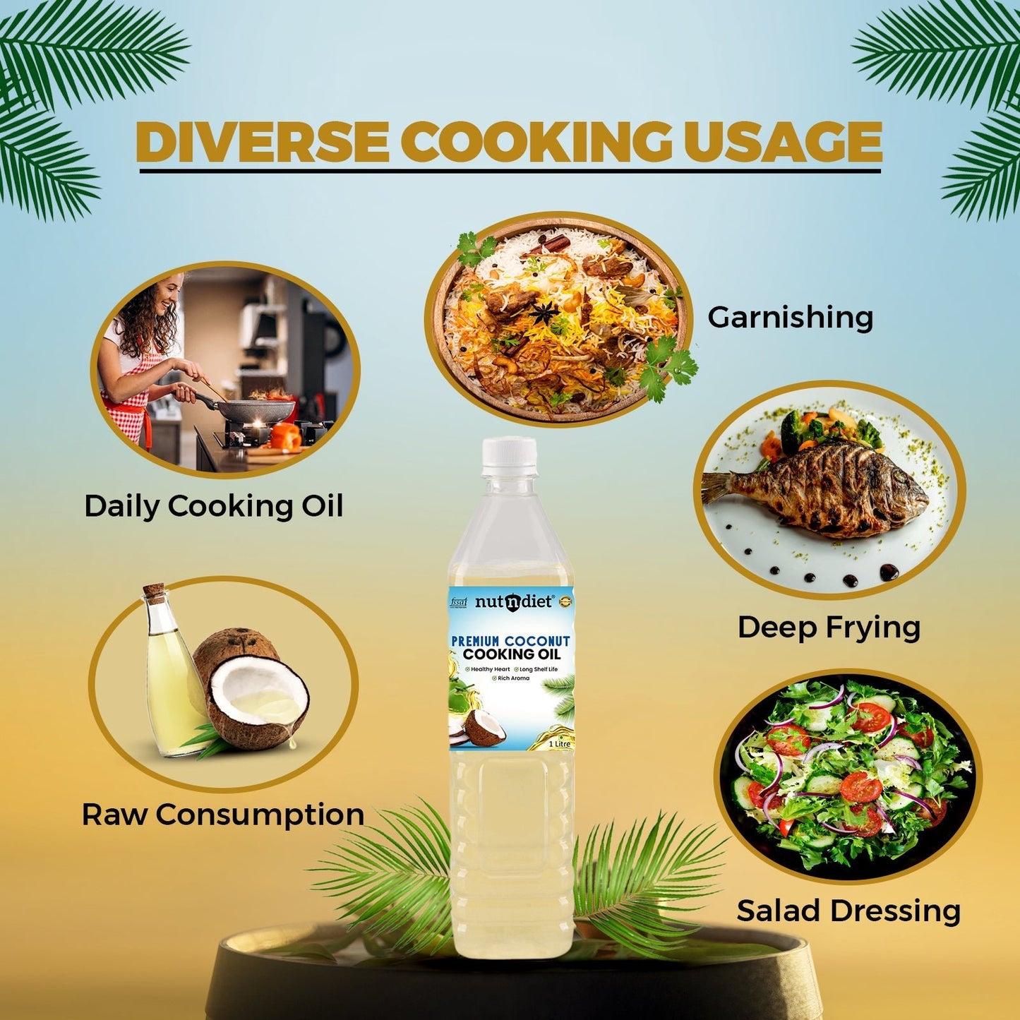 nutndiet Premium Edible Coconut Oil For Cooking, Pouch 1 Litre - nutndiet
