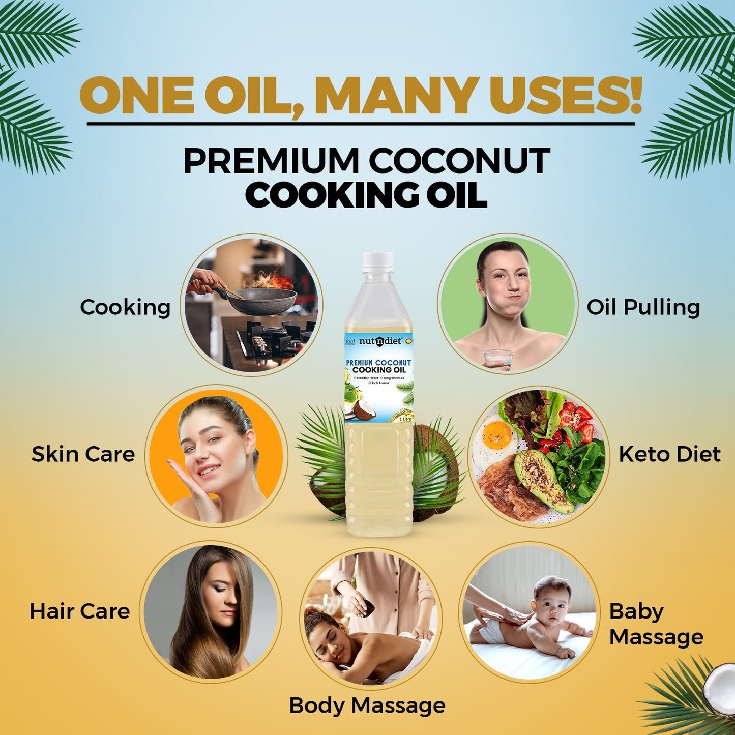 nutndiet Premium Edible Coconut Oil For Cooking, Pouch 1 Litre - nutndiet