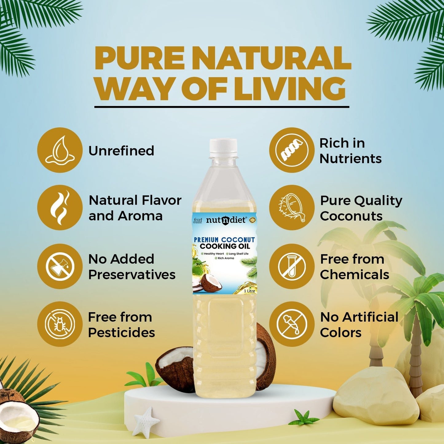nutndiet Premium Edible Coconut Oil For Cooking, Pouch 1 Litre - nutndiet