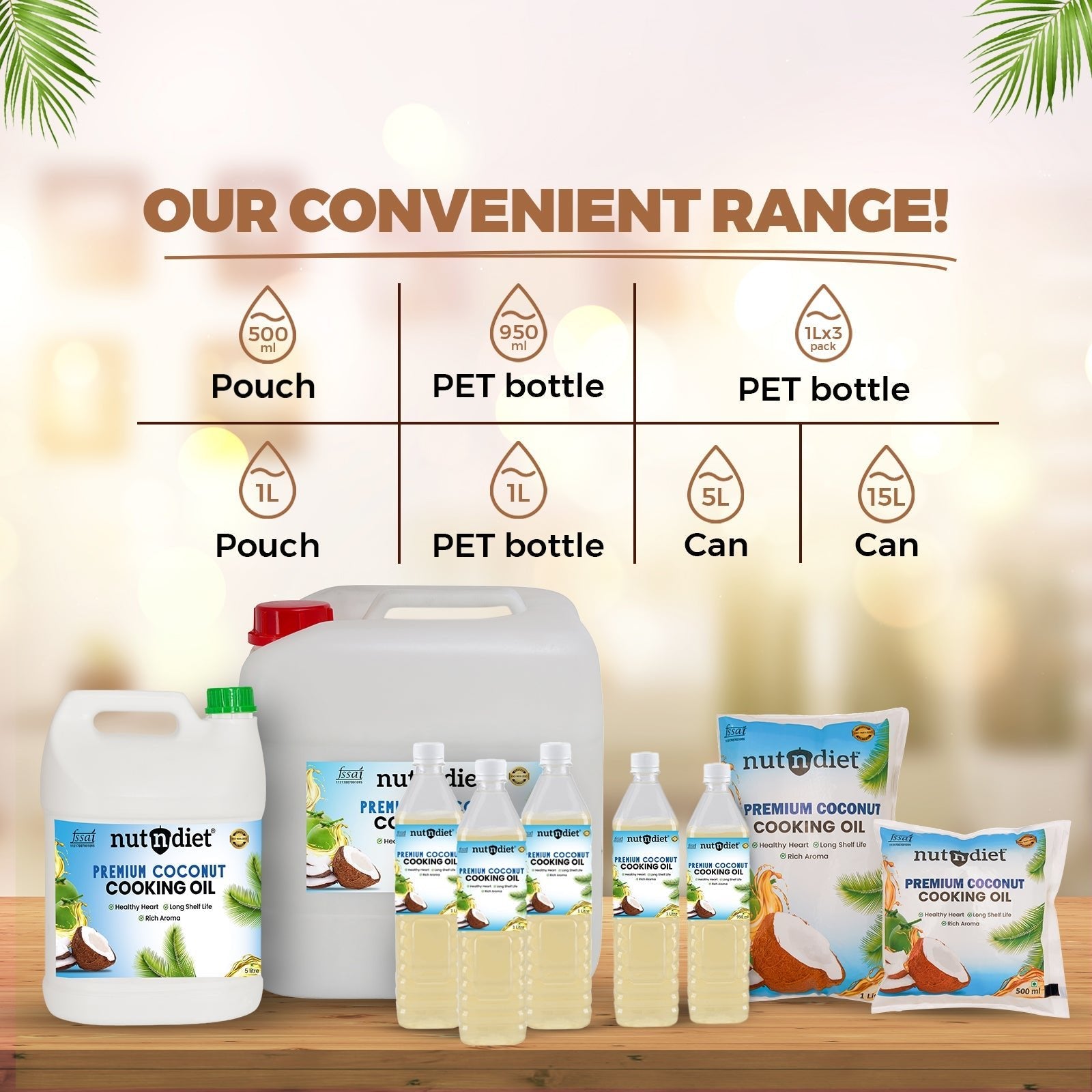 nutndiet Premium Edible Coconut Oil For Cooking, Pouch 1 Litre - nutndiet