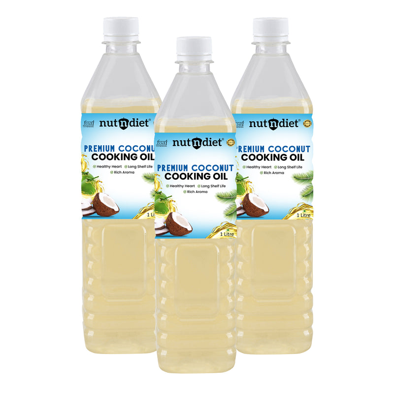 nutndiet Premium Edible Coconut Oil For Cooking,  PET Bottle 3 Litre (1L X 3)