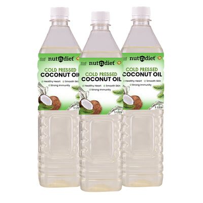 nutndiet Cold Pressed Coconut Oil For Baby Massage, Hair Care, Skin Care And Cooking,  PET Bottle 3 Litre (1L X 3)